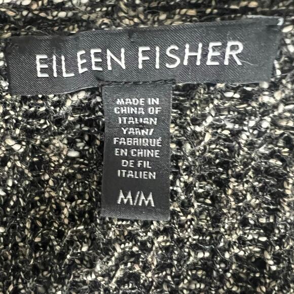 Eileen Fisher Open Front Italian Yarn Cardigan Women’s Sz M Black White Marled - Picture 6 of 6